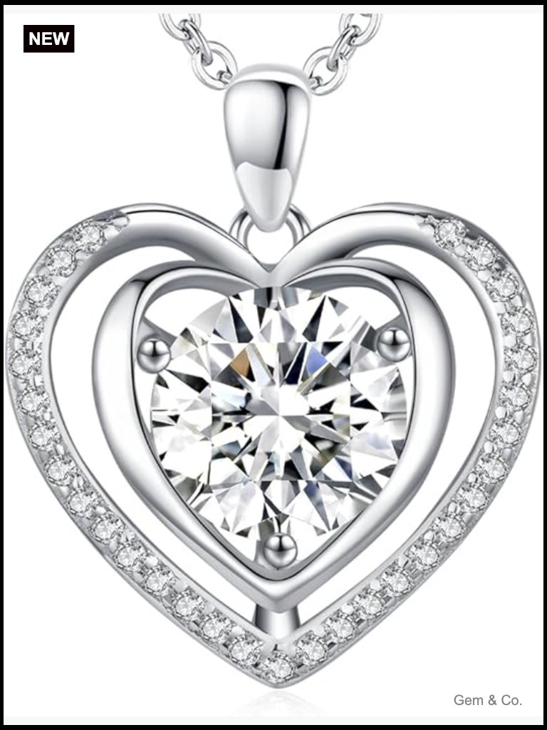 Heart Moissanite Pendant Necklace Sterling Silver I Love You Gift